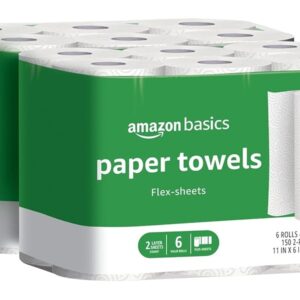 Amazon Basics 2-Ply Flex-Sheets Paper Towels, 12 Basics Rolls = 32 Regular Rolls, Everyday Value with 150 Sheets per Roll