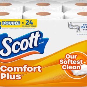 Scott ComfortPlus Toilet Paper, 12 Double Rolls, 231 Sheets per Roll, Septic-Safe, 1-Ply Toilet Tissue