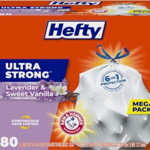 Hefty Ultra Strong Tall Kitchen Trash Bags, Lavender & Sweet Vanilla Scent, 13 Gallon, 80 Count